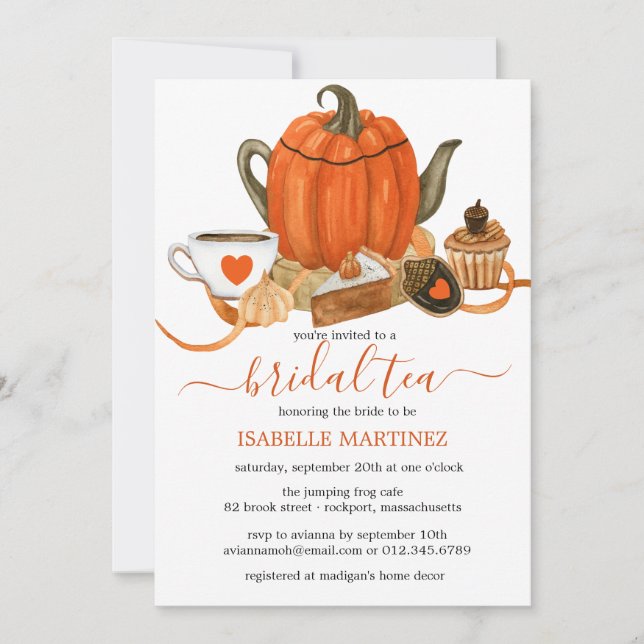 Invitación Té de Despedida de Soltera de Calabaza de Otoño  (Anverso)