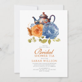 Invitación Té de Despedida de Soltera Floral Azul Marino Nara