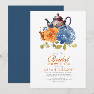 Invitación Té de Despedida de Soltera Floral Azul Marino Nara