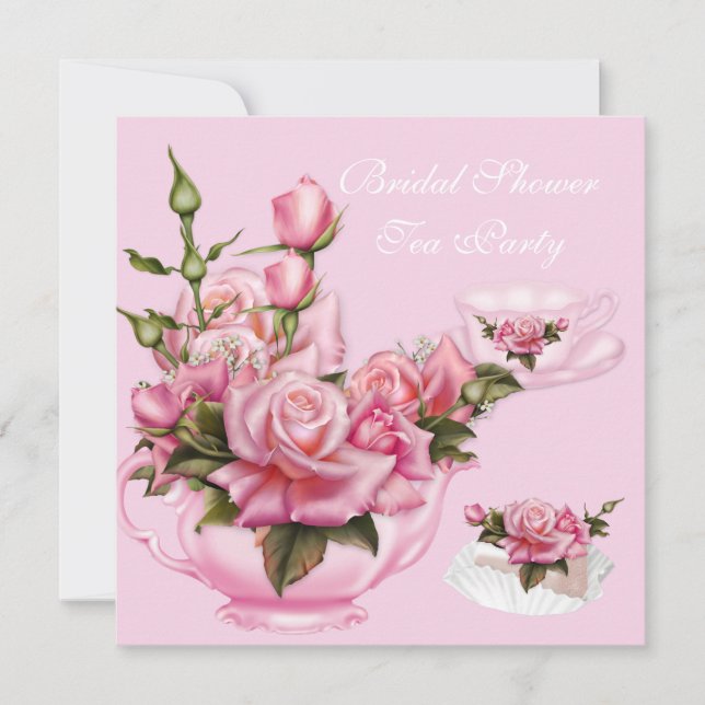 Invitación Té de Despedida de Soltera Tetera Rosa Rosa 4 (Anverso)