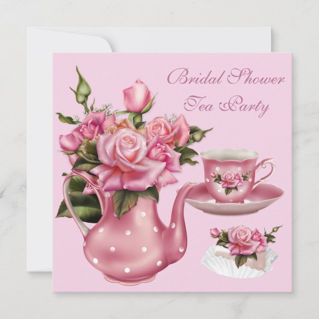 Invitación Té de Despedida de Soltera Tetera Rosa Rosa 5 (Anverso)