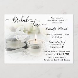 Invitación Té de ducha de novia con té blanco y plateado