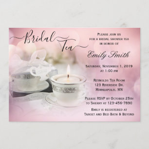 Invitación Té de ducha de novia rosa blanco y plateado