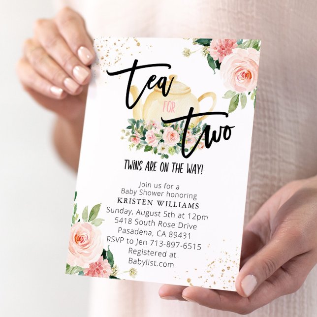 Invitación Té De Gemelos Florales Rosa Para Dos Baby Shower (Subido por el creador)