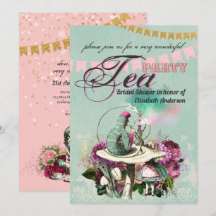 Invitación Té de la Sombrerero Loco Alicia Fiesta de Despedid