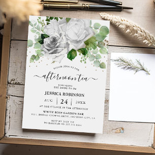Invitación Té de la tarde de rosas blancas y follaje de eucal