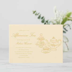 Invitación Té de la Tarde Desayuno Nupcial Amarillo Dibujado 