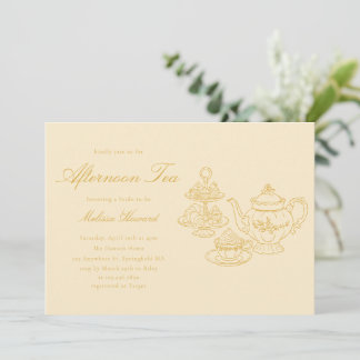 Invitación Té de la Tarde Desayuno Nupcial Amarillo Dibujado