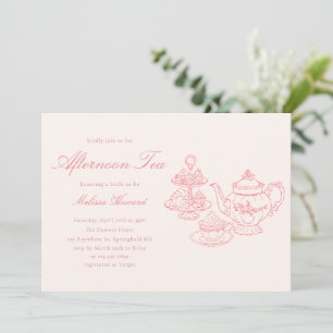 Invitación Té de la Tarde Desayuno Nupcial Rosa Dibujado a Ma