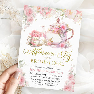 Invitación Té de la Tarde Despedida de Soltera Floral Rosa El