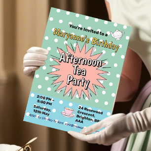 Invitación Té de la tarde fiesta 50 vibraciones retro estilo