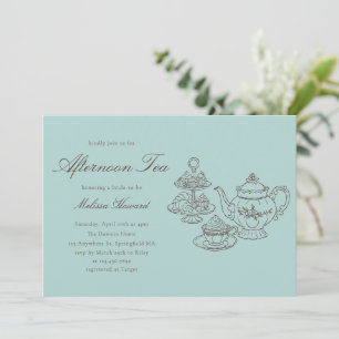 Invitación Té de la Tarde Novia Dibujada a Mano Azul
