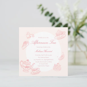 Invitación Té de la Tarde Novia Rosa Dibujado a Mano