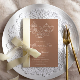 Invitación Té de la Tarde Novia Rosa Dibujado a Mano