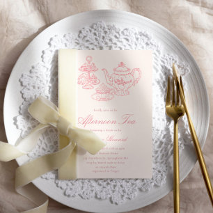 Invitación Té de la Tarde Novia Rosa Dibujado a Mano