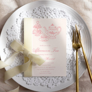 Invitación Té de la Tarde Novia Rosa Dibujado a Mano