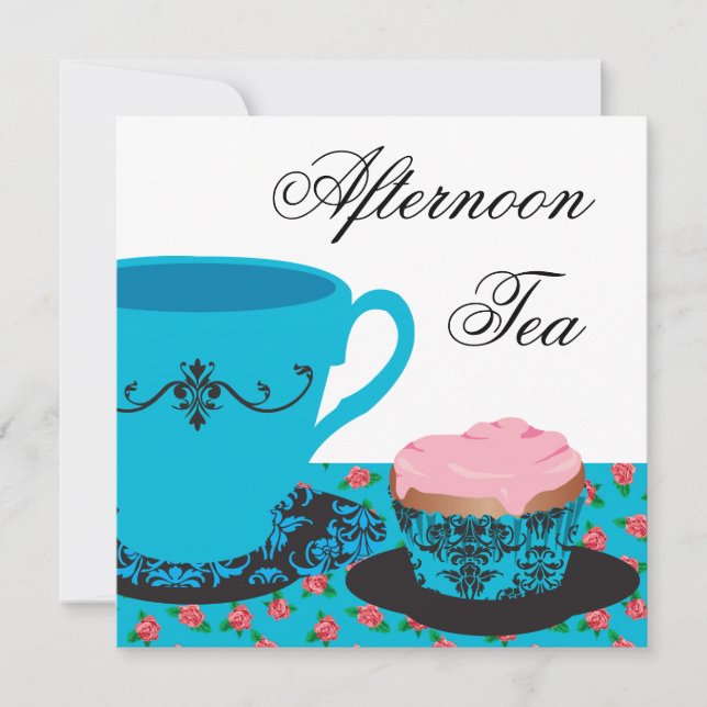 Invitación Té de la Tarde Rosa Azul (Anverso)