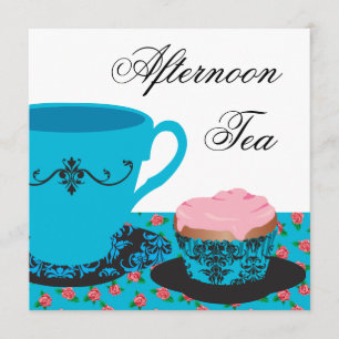 Invitación Té de la Tarde Rosa Azul