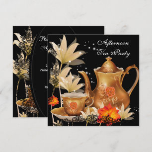 Invitación Té de la tarde Vintage tetera negra dorada