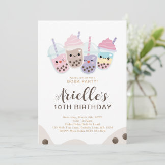 Invitación Té de leche de burbujas de boba minimalista lindo
