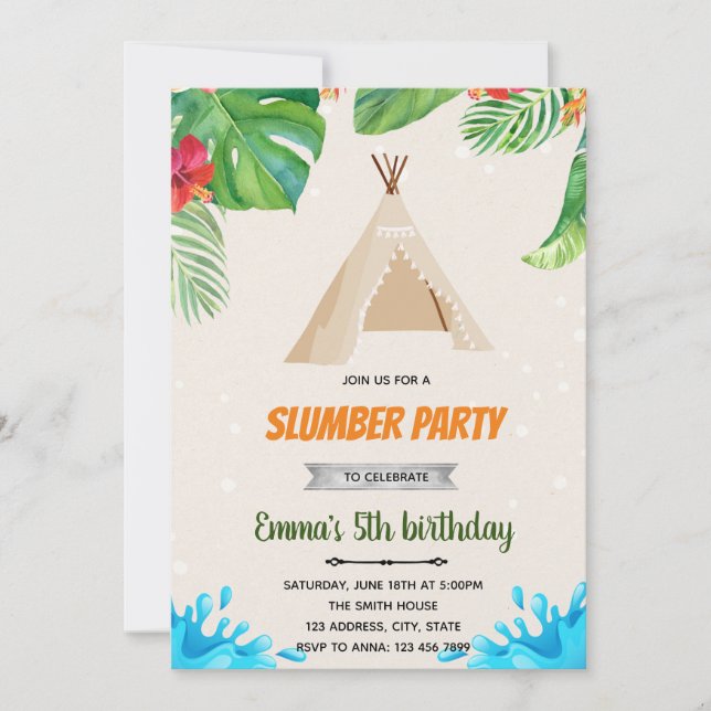 Invitación Té de luau tropical junto al tema de la piscina (Anverso)