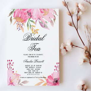 Invitación Té de novia con flores rosadas fiesta Bridal Showe