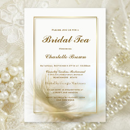 Invitación Té de novia elegante pluma de oro