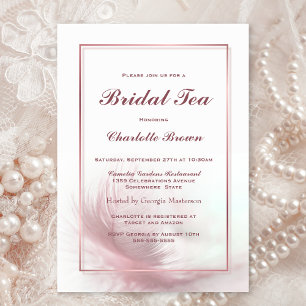 Invitación Té de novia elegante y turbio de pluma rosa