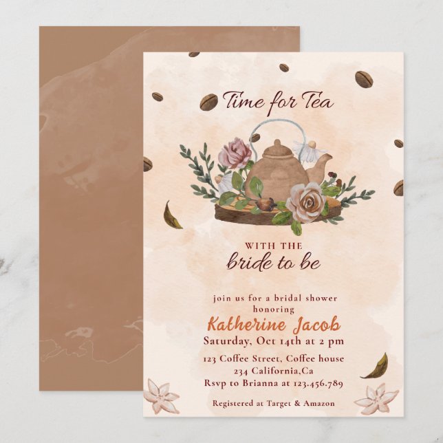 Invitación Té de novia fiesta otoño floral Bridal Shower (Anverso / Reverso)