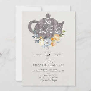 Invitación Té de novia floral de color rosa y Rosa de melocot