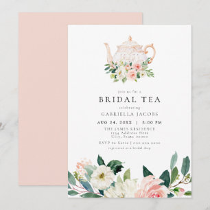 Invitación Té de novia floral rosa elegante y dulce Rubor