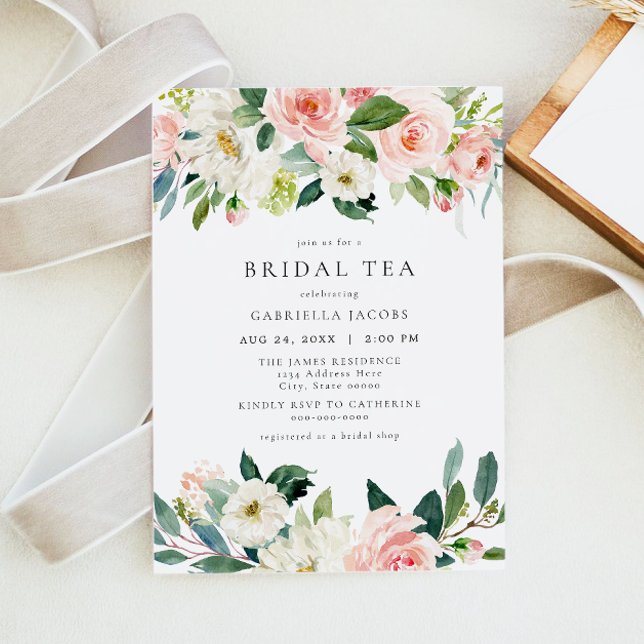 Invitación Té de novia floral rosa elegante y dulce Rubor (Subido por el creador)