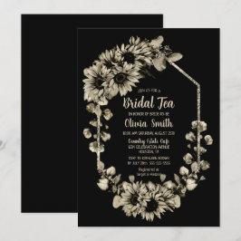 Invitación Té de novia negro con flor de girasol