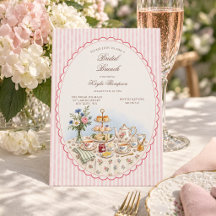 Té de novia por la tarde con raya rosa de acuarela