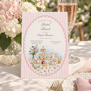 Invitación Té de novia por la tarde con raya rosa de acuarela