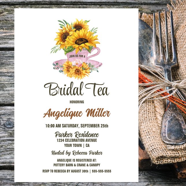 Invitación Té de novia rosa rosa de girasol (Subido por el creador)