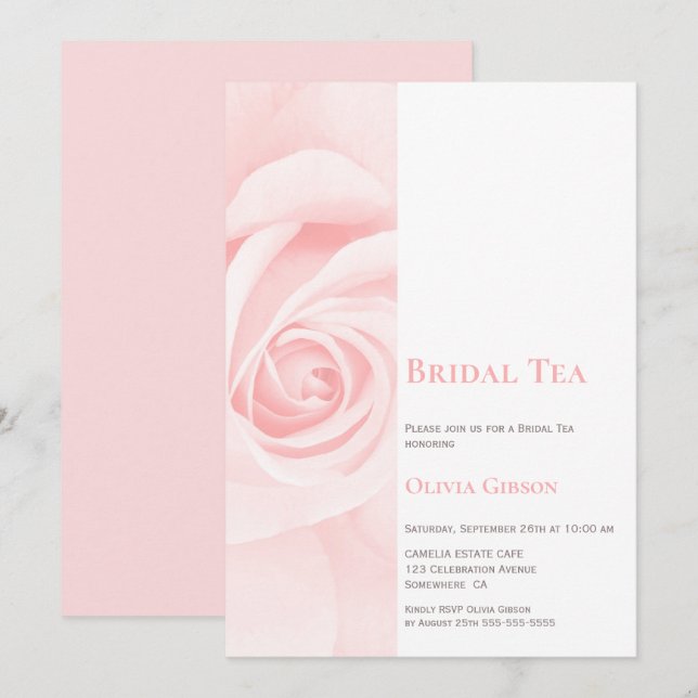 Invitación Té de novia rosa rosa rosado de Rubor moderno (Anverso / Reverso)