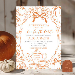 Invitación Té de otoño de calabaza vintage naranja con lazo t