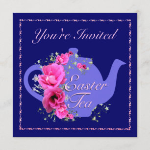Invitación Té de Pascua invita a flores de tetera y rosa