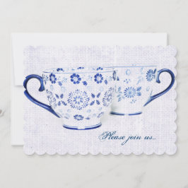 Invitación Té de patrón cobalto azul clásico
