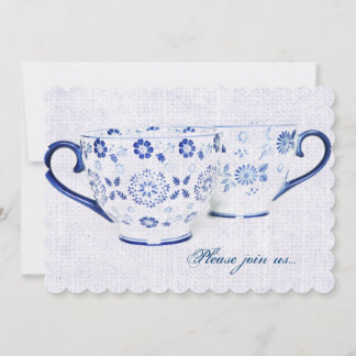 Invitación Té de patrón cobalto azul clásico