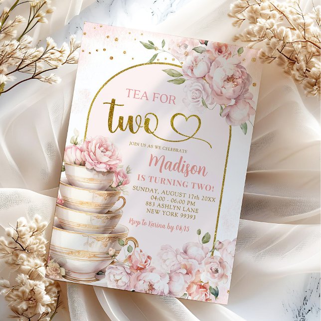 Invitación Té de Peonía Rosa de Rubor para fiesta de cumpleañ (Subido por el creador)