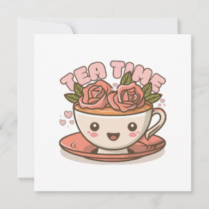 Invitación Té de Rosa Tiempo de Té Kawaii
