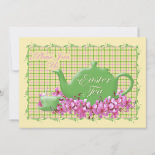 Invitación Té de Semana Santa de la primavera y tetera
