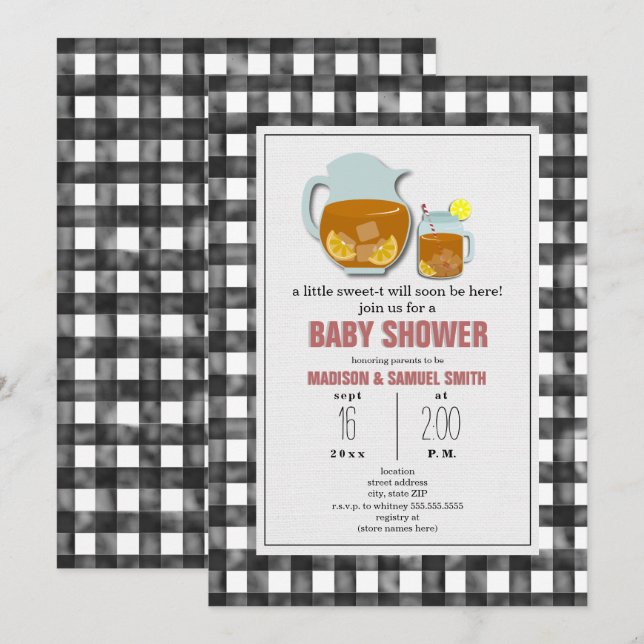 Invitación Té Dulce Limones Gingham Baby Shower Neutral (Anverso / Reverso)