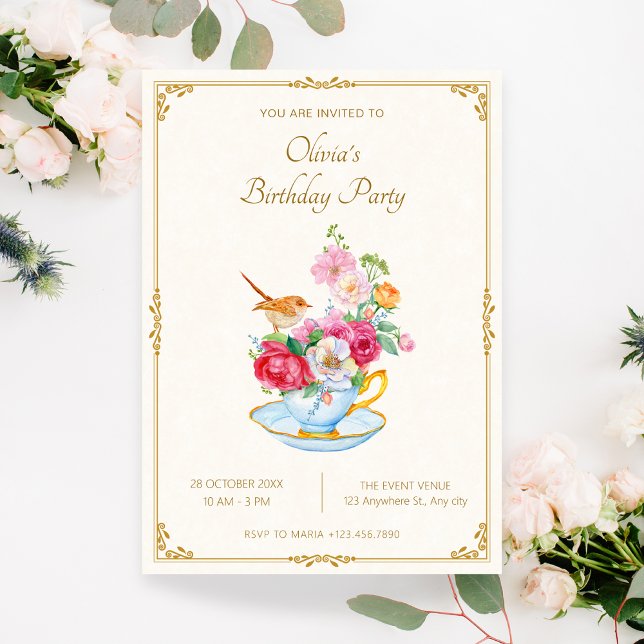 Invitación Té estético de flores para el cumpleaños (Subido por el creador)