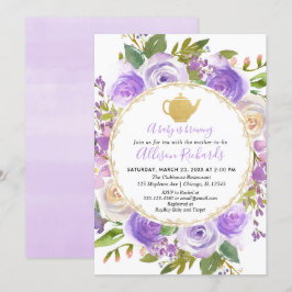 Invitación Té fiesta bebé ducha lavanda púrpura lilac floral