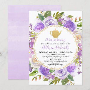 Invitación Té fiesta bebé ducha lavanda púrpura lilac floral