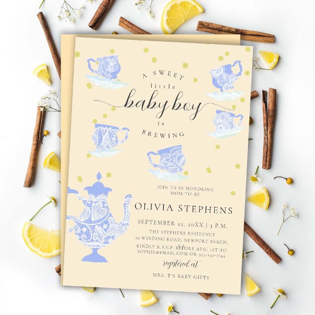 Invitación Té Fiesta Blue Elegant Boho Lace Baby Shower (Subido por el creador)