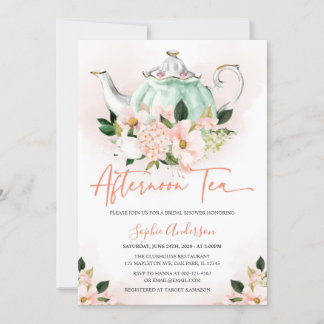 Invitación Té Fiesta de novia suave de color rosa floral por